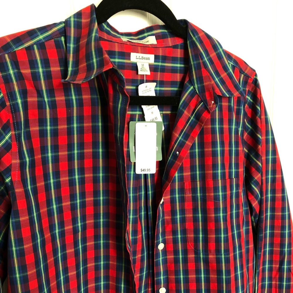 Plaid L.L.Bean Outlet button down in “Deep Garnet”